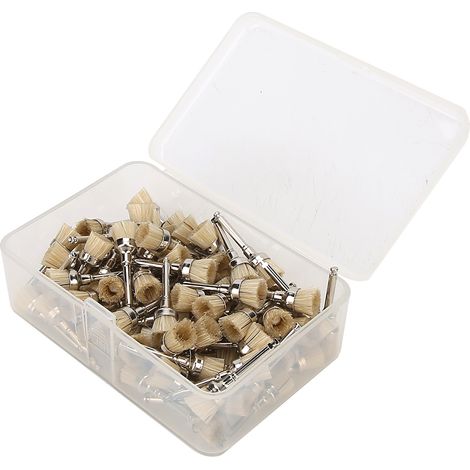 100 brosses à polir dentaires en nylon, lot de 100 pièces avec boîte de rangement, teinte beige clair, fournitures pour soins dentaires. (1/5)
