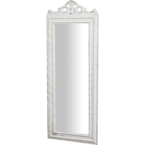Rectangular Wall Mirror Vertical Horizontal Makeup Bathroom Mirror with Shabby White Wooden Frame Long Hanging Home Decoration (1/4)