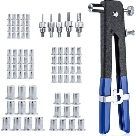 Rivettatrice a Mano per Inserti Filettati M3 M4 M5 M6 M8 Kit 86 Pezzi Valigetta (1/6)