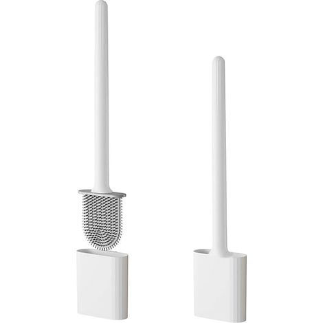 Brosse WC en silicone avec support à séchage rapide - Brosse WC plate en silicone, tête flexible pour un nettoyage en profondeur (1/5)