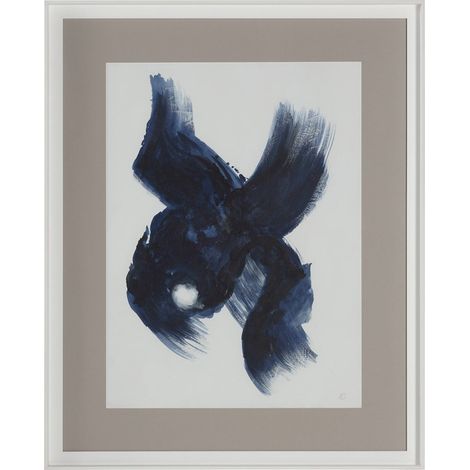 Tableau abstrait bleu et blanc peinture acrylique encadrée - Bleu profond et blanc éclatant (1/2)