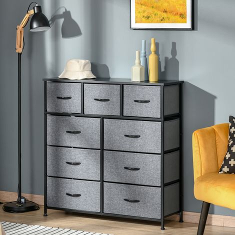 Rangement Commode 9 tiroirs meuble de rangement tiroir en tissu pliant - structure acier - 100 x 30 x cm et - noir gris (1/4)
