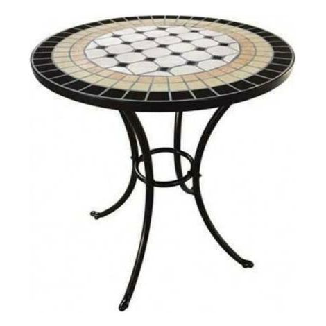 TAVOLO DA GIARDINO ROTONDO IN FERRO BATTUTO CON MOSAICO D. 60 CM (35889) (1/2)