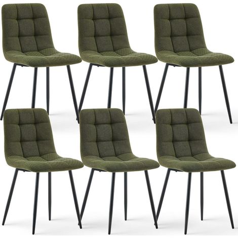 Esszimmerstühle 6er Set Dunkelgrün Chenille Gepolstert mit Metallbeinen (1/5)