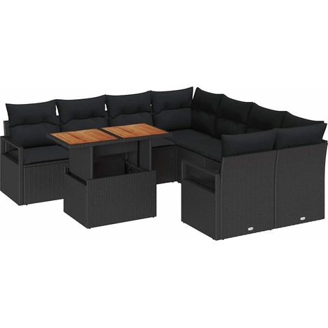 Garden Sofa Set with Storage 9 pcs Black Poly rattan vidaXL