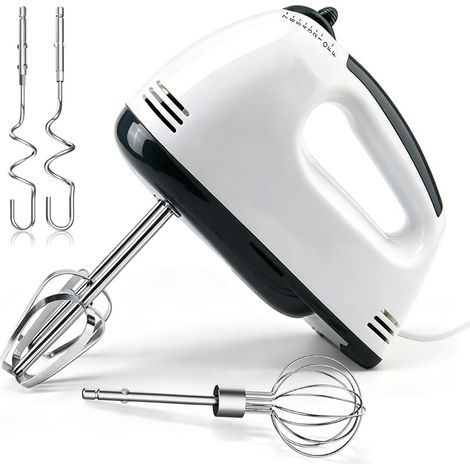 Batteur électrique à main, 5 vitesses, mixeur de cuisine réglable, 304 accessoires en acier inoxydable (1 fouet, 2 crochets pétrisseurs, 2 agitateurs), batteur à crème (1/5)