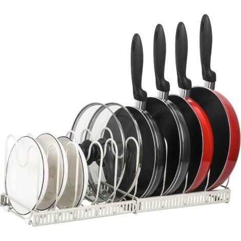 Support à casseroles extensible pour armoires, 10 compartiments réglables (blanc, 10) (1/5)