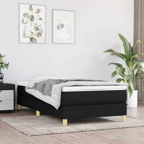 Cama box spring con colchón tela negro 80x200 cm (1/5)