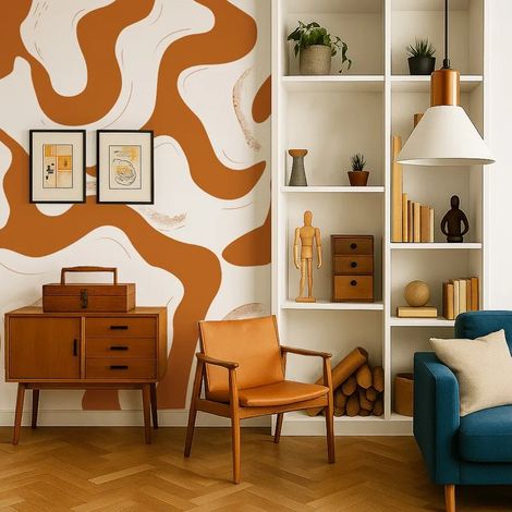 Papier peint panoramique - Méandre - Orange - intissé : 150g/m² - 7 lés : 336x270cm (1/5)