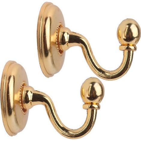 Set aus 2 Vintage-Gardinenhaltern aus Aluminiumlegierung mit Endstücken, Haken für Türen, Wände, Hüte und Mäntel (goldfarben) – 6,00 x 4,50 x 4,50 cm (1/3)