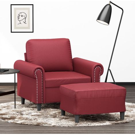 Sessel mit Hocker Weinrot 60 cm Kunstleder