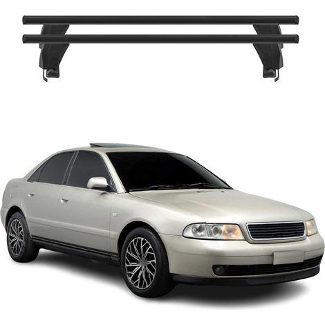 OMAC Dachträger Querträger Alu für Audi A4 B5 Limo 1994-2001 – Abschließbar – T-Nut – City-Crash-getestet – Max. 50 kg Schwarz (1/5)