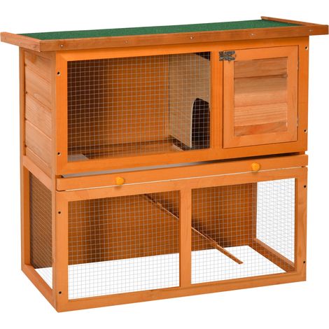 Conigliera a 2 piani 90 x 45 x 80 cm rampa e vassoio estraibile rustica scandinava atmosfera accogliente in legno naturale 210007864