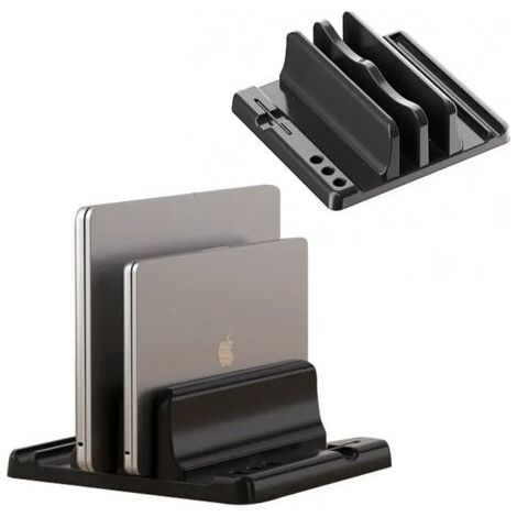 Support pour ordinateur portable, rangement vertical, 42 pièces, largeur réglable, gain de place, support d'ordinateur, support vertical, antidérapant, stable, alliage d'aluminium, noir (1/3)