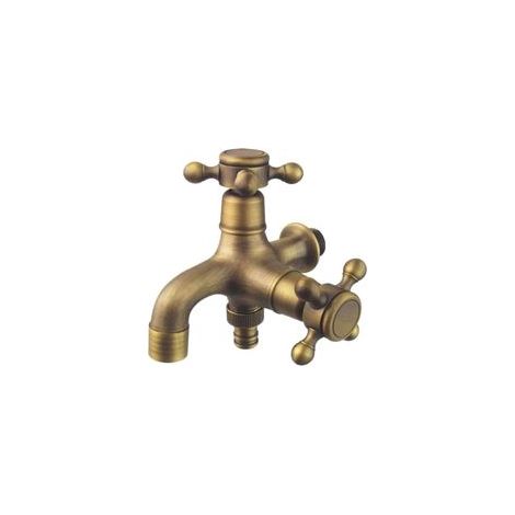 Linghhang – Robinet de jardin vintage en laiton 1/2' – Double drainage – Bec interchangeable – Pour machines à laver et évier en cuivre