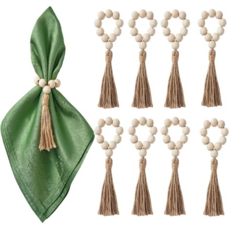 Lot de 8 ronds de serviette en bois - Ronds de serviette - Décoration de table rustique pour mariages, fêtes et vacances, maison et fête, serviettes (1/5)