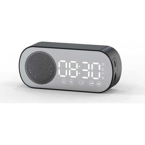 Sveglia con altoparlante Bluetooth - con display a specchio a LED, radio, previsioni del tempo - due sveglie ad alto volume per chi ha il sonno pesante - nera (1/5)