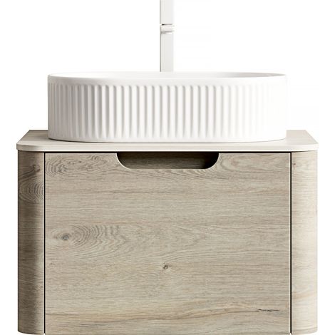 Hängender Badschrank 60 cm mit ovalem Keramikwaschbecken und Sintersteinplatte HOMVRA (1/5)