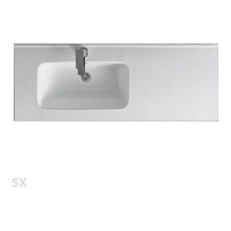 Consolle con vasca o a DX o a SX, C/troppopieno, C/foro rubinetto. In ceramica bianca. Fornito senza piletta e senza rubinetteria.(DianFlex) Misura: Vasca Dx cm 101x46x18
