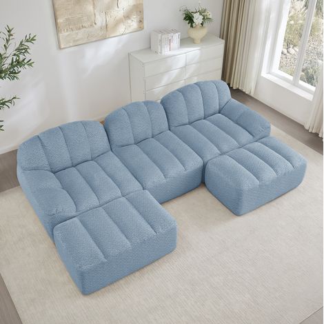 Modulares Sofa U-Form 3-Sitzer Granulierter Fleece Blau OKMYHOME (1/5)
