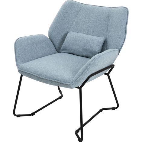 ML-Design Loungesessel Blau, Relaxsessel mit Leinenbezug und schwarzen Metallbeine, Wohnzimmerstuhl mit Armlehne und Rückenlehne, Polsterstuhl mit Kissen, Ohrensessel ergonomisch, Einzelsofa modern