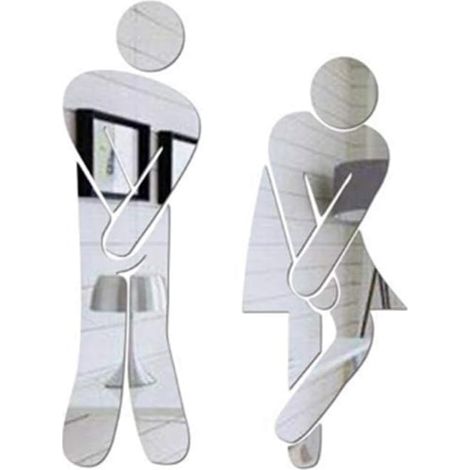 Lot de 2 miroirs amusants pour salle de bain, toilettes, porte, miroir pour la maison, le bureau et le travail, tendance, amovible, mignon, homme, femme, décoration familiale (1/5)