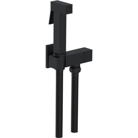 PAINI Cox ducha de mano para inodoro cuadrada Negro Mate + soporte + flexible