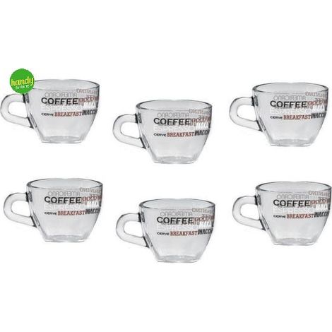 Set 6 Tazzine Tazze Caffè in Vetro Brazil Writings 75 cc