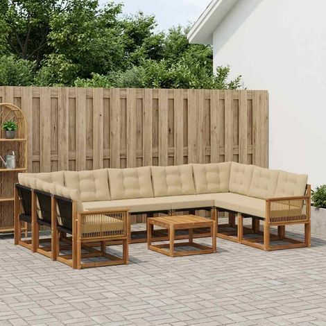 vidaXL Outdoor-Sofagarnitur mit Kissen 10 pcs Natur und Beige (1/5)