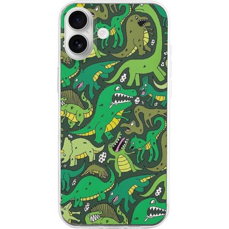 Simpatica custodia per telefono in TPU con dinosauro per iPhone 16 Plus: ultra sottile, antiurto, anti-ingiallimento, antigraffio, compatibile con la ricarica wireless, presa migliorata. (1/2)