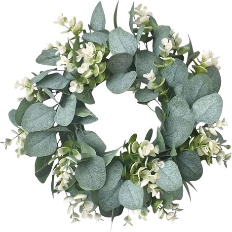 Sommerlicher Türkranz (33 cm) mit Eukalyptus und Trockenblumen, Frühlingsdekoration für Haustür und Wand, grüner Kranz für Fenster, Kamin und Eingangsbereich – das ganze Jahr über