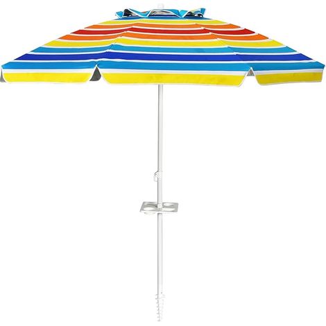 COSTWAY Ombrellone da Spiaggia 2,2 m, Ombrellone Tondo con Protezione Solare, Ombrellone Portabile con Borsa di Trasporto, Colorato (1/5)