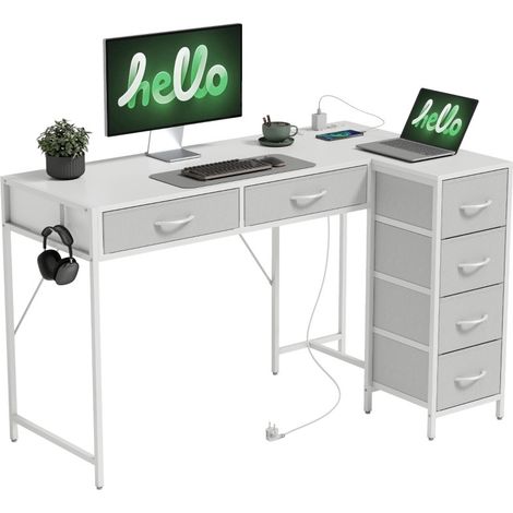 Bureau d’angle Alas réversible USB-C 6 tiroirs blanc (1/5)