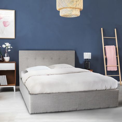 Le Quai Des Affaires – Lit coffre PARMA 160x200 – Grand coffre de rangement – Cadre MDF + tissu – Sommier 2x12 lattes en bois – Gris clair – Dimensions 211x169x99 cm