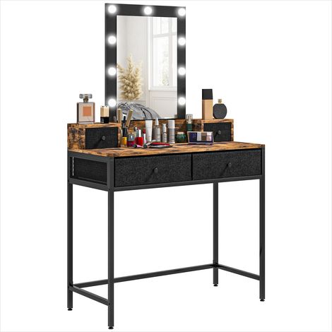 Coiffeuse avec miroir LED réglable et 4 tiroirs en tissu Marron (1/5)