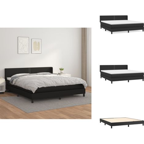 Sommier à lattes de lit avec matelas Noir 180x200 cm Similicuir - Lit Plateforme - Lit Double - Literie - Chambre À Coucher - Meuble Design (1/5)