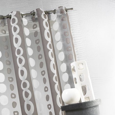 Voilage Organza Jacquard à Bandes et cercles Blanc 140x260 cm