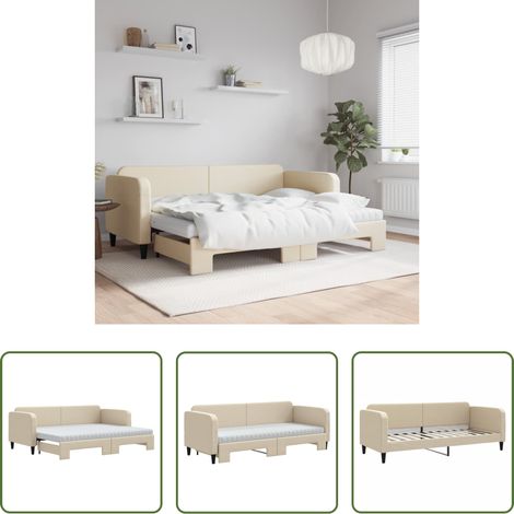 vidaXL Doppelbett - Tagesbett Ausziehbar mit Matratzen Creme 80x200 cm Stoff (1/5)
