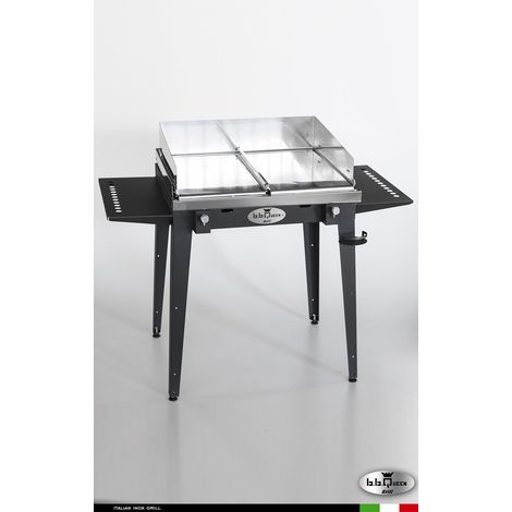 Grill 8.6 Inox  Piastra liscia - Grigio antracite - Con portapiatti - Con paraschizzi - Senza kit mensola e ruote - barbecue, griglia, giardino, carne, a gas, acciaio made in Italy