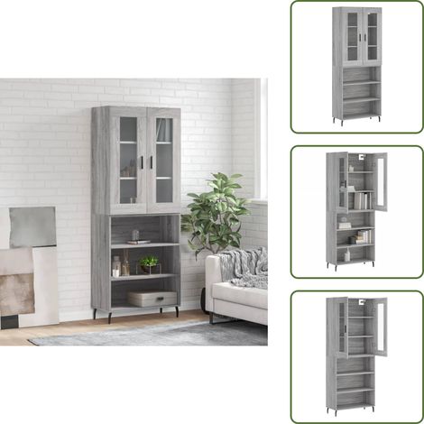 Buffet haut Sonoma gris 69,5x34x180 cm Bois d'ingénierie - Buffet Design Moderne - Meuble Rangement - Armoire Cuisine - Buffet Haute Qualité - Meuble Salon (1/5)