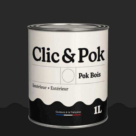 Peinture Bois Extérieur – POK BOIS - 1L - RAL 9017 - Noir signalisation- Résistante aux intempéries - Ne s'écaille pas (1/4)