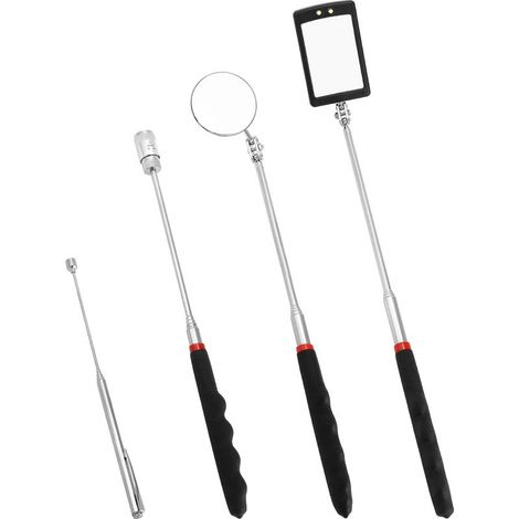Ensemble de 4 miroirs d'inspection, miroir d'inspection carré/rond, outil de préhension magnétique 8 lb/1,5 lb, piles non incluses (1/5)