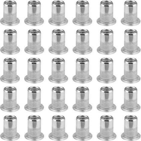 royaluxe -100 Pièces M6 Écrou À Sertir À Tête Plate, Écrous À Riveter Acier Inoxydable, Insert Fileté À Tête Plate, Écrou À Sertir M6, Rivet Écrou M6 (1/5)