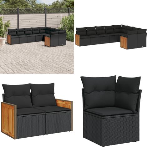 9-tlg. Garten-Sofagarnitur mit Kissen Schwarz Poly Rattan - Gartengestelle - Gartenmöbelset - Rattan Möbel - Lounge Set - Gartenlounge - Home & Living (1/5)