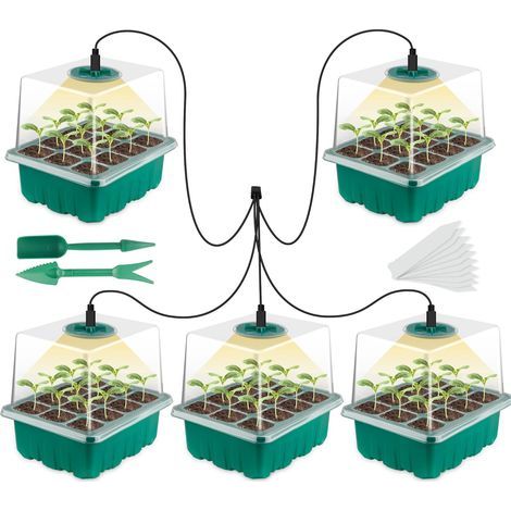 Nouveau 5 pièces kit Mini Serre pour Plantes, avec lumière Solaire à Spectre Complet, boîte de Culture pour Serre d'intérieur avec Couvercle et évents, 10 étiquettes, 2 Outils (1/5)