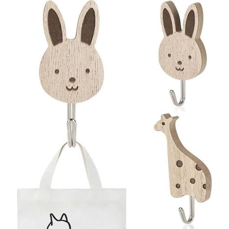 2 crochets muraux en bois pour animaux, adhésifs, lot de 2. (1/5)
