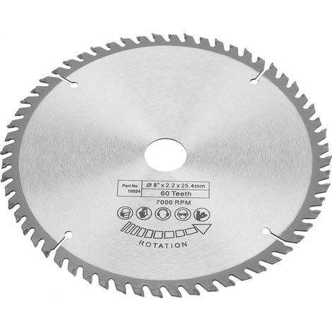 Lame de scie circulaire 200 mm à dents carbure pour bois massif, 60 dents avec bague d'adaptation. (1/5)