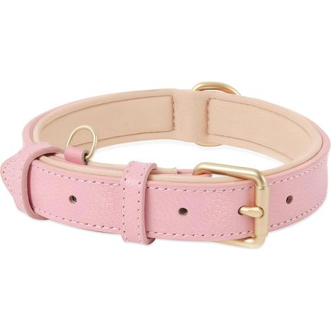 Collier pour chien, en cuir véritable, réglable, avec rembourrage doux, nouveau coloris rose.