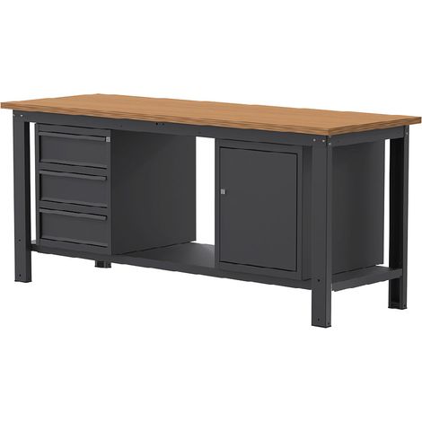 Banco lavoro SOGI X3N122L - 2 m - piano in legno - 3 cassetti + armadio con anta (1/4)