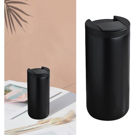 Mug isotherme en métal 400 ml avec paille intégrée, design moderne et épuré, idéal pour le camping, les voyages et la voiture (noir). (1/5)